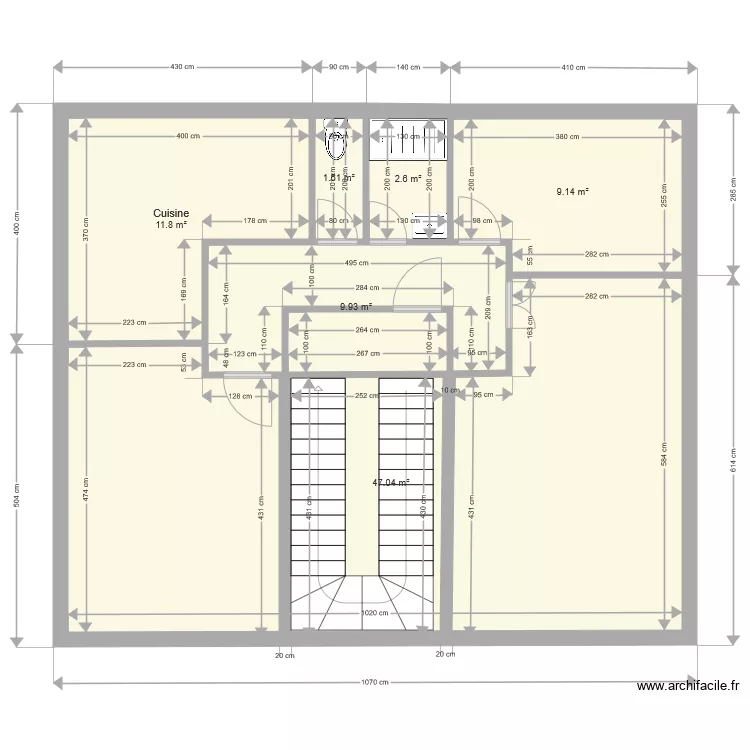 1er etage avec palier. Plan de 