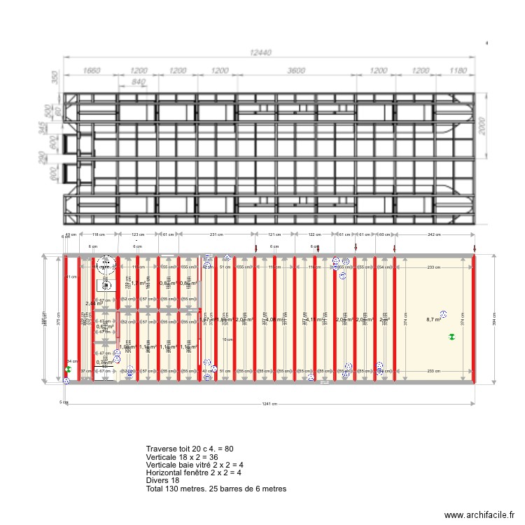 Coque + habitation. Structure metal. Plan de 19 pièces et 40 m2