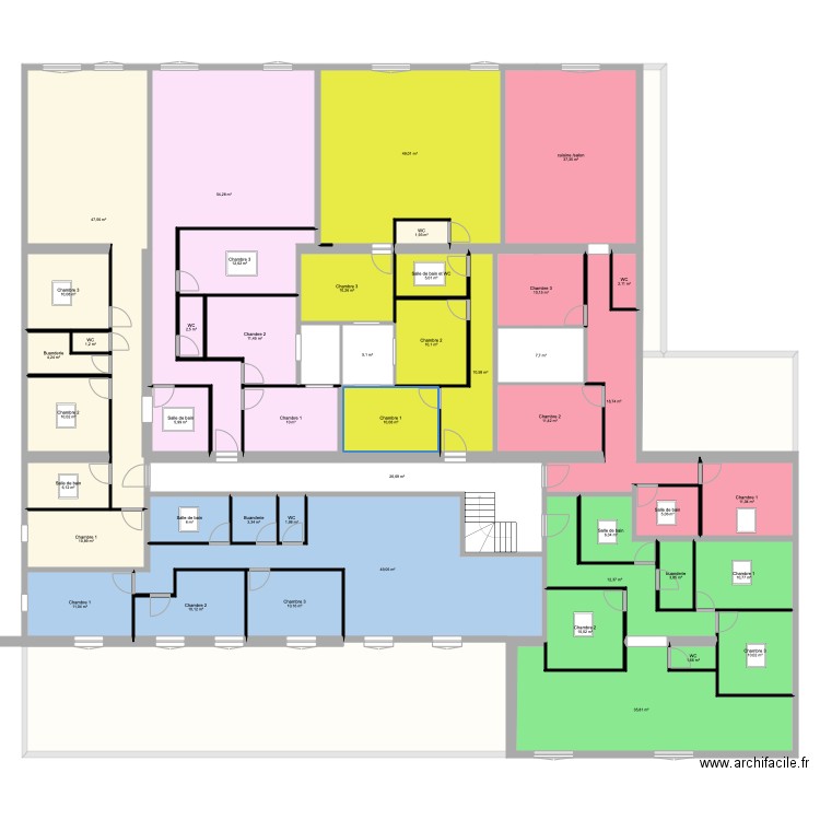 CHAMIER PROJET 2. Plan de 48 pièces et 1395 m2