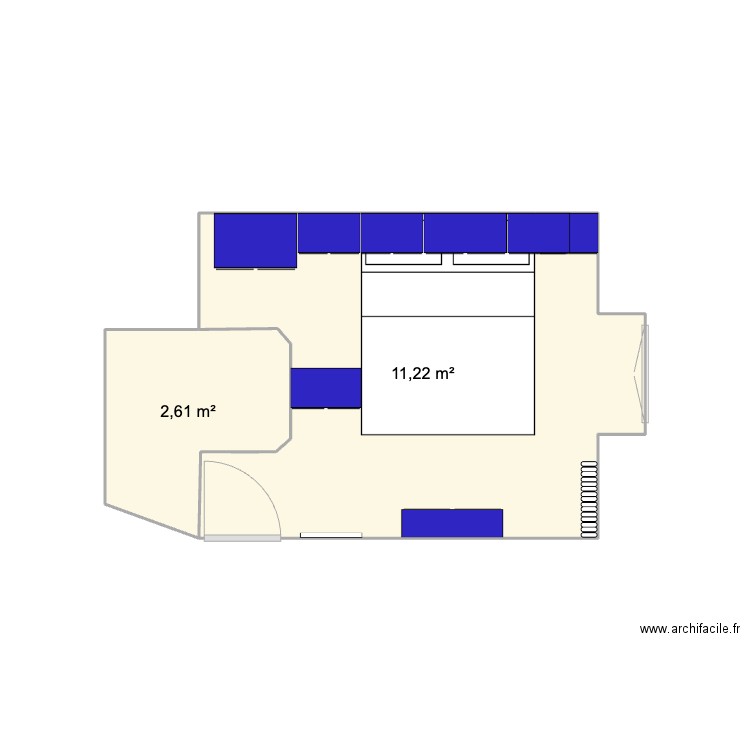 Chambre. Plan de 2 pièces et 14 m2