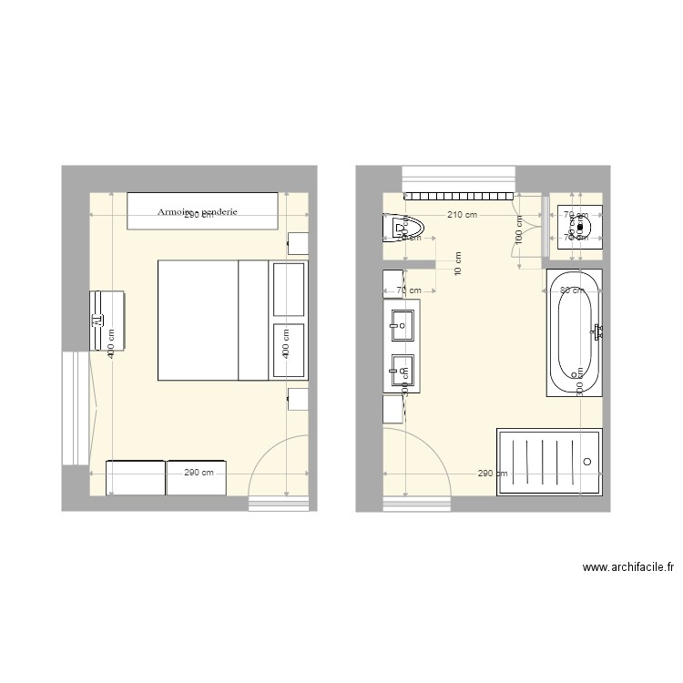 Chambre parent et sdb. Plan de 0 pièce et 0 m2