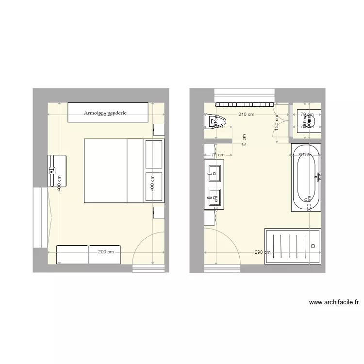 Chambre parent et sdb. Plan de 