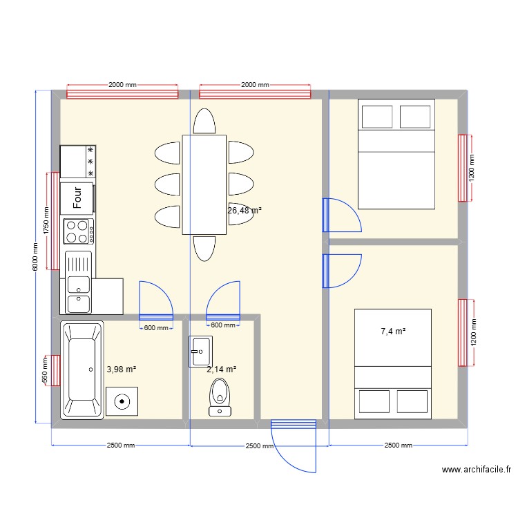 Мася. Plan de 4 pièces et 40 m2