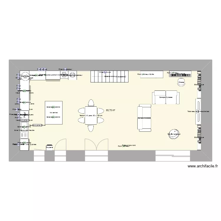 RDC 3 sans chambre. Plan de 