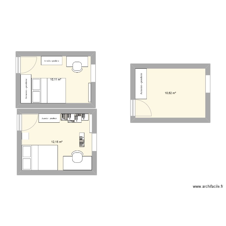 Chambre bb1. Plan de 3 pièces et 33 m2