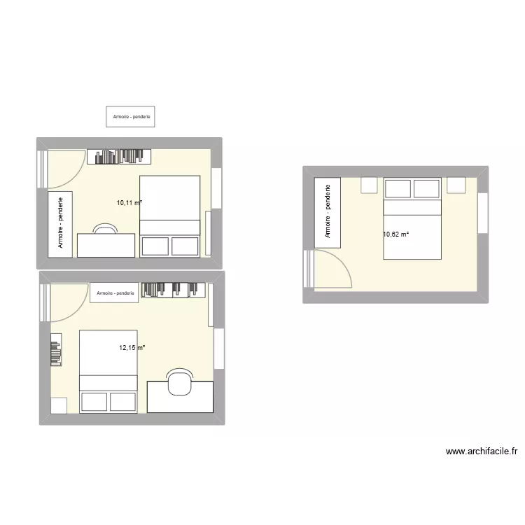 Chambre bb1. Plan de 3  et 33 m²