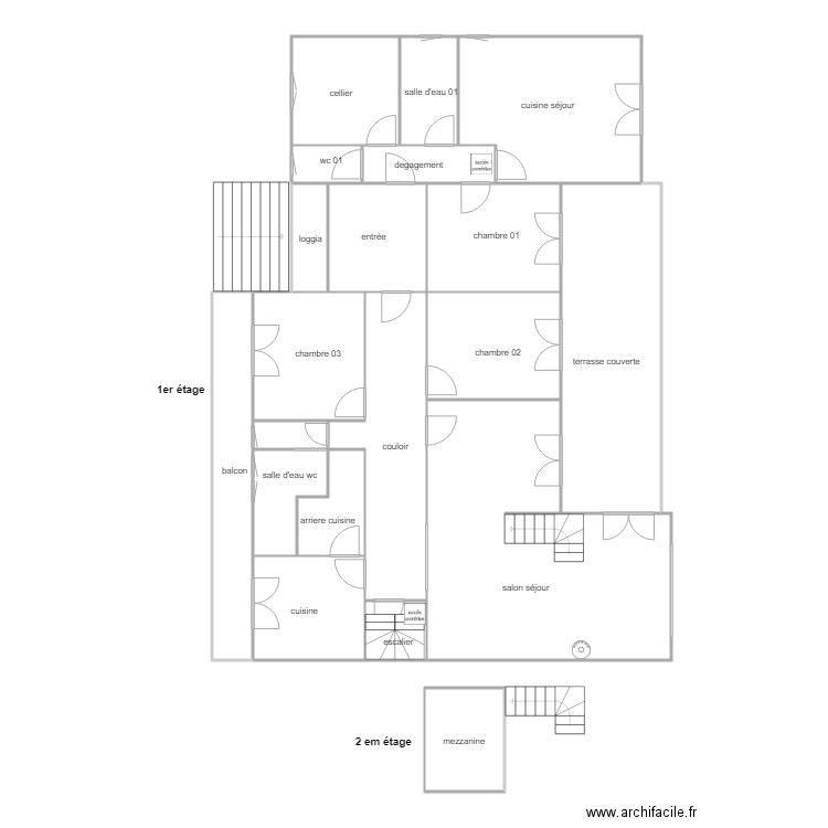 baisez am etage. Plan de 20 pièces et 195 m2