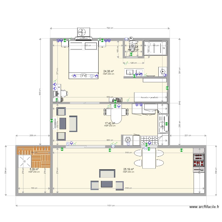 Studio. Plan de 5 pièces et 73 m2