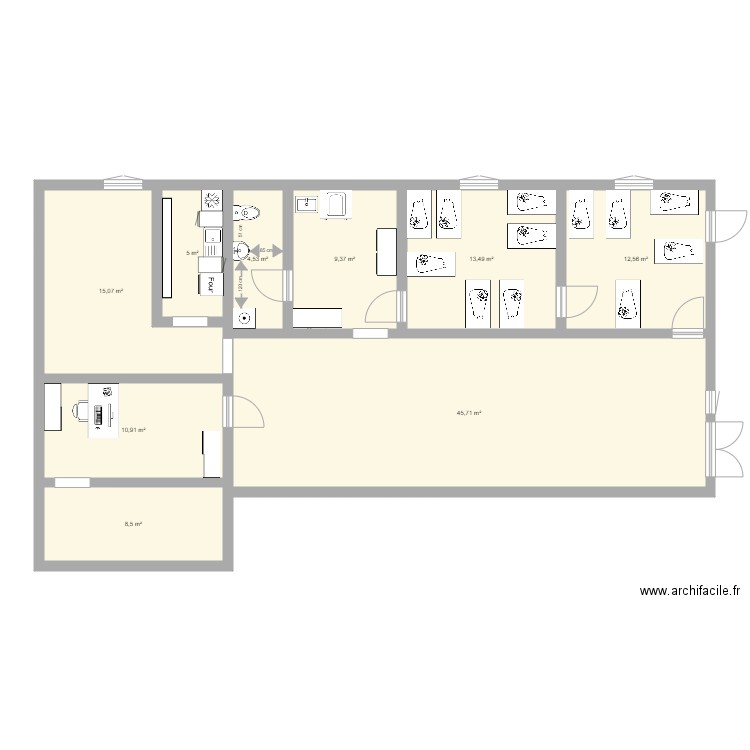 PLAN M1. Plan de 9 pièces et 125 m2
