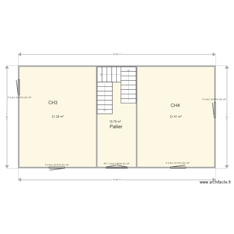 etage MAYOLI. Plan de 3 pièces et 54 m2