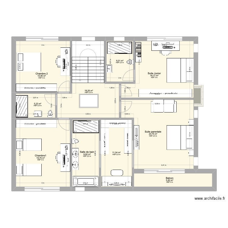 First floor. Plan de 10 pièces et 134 m2