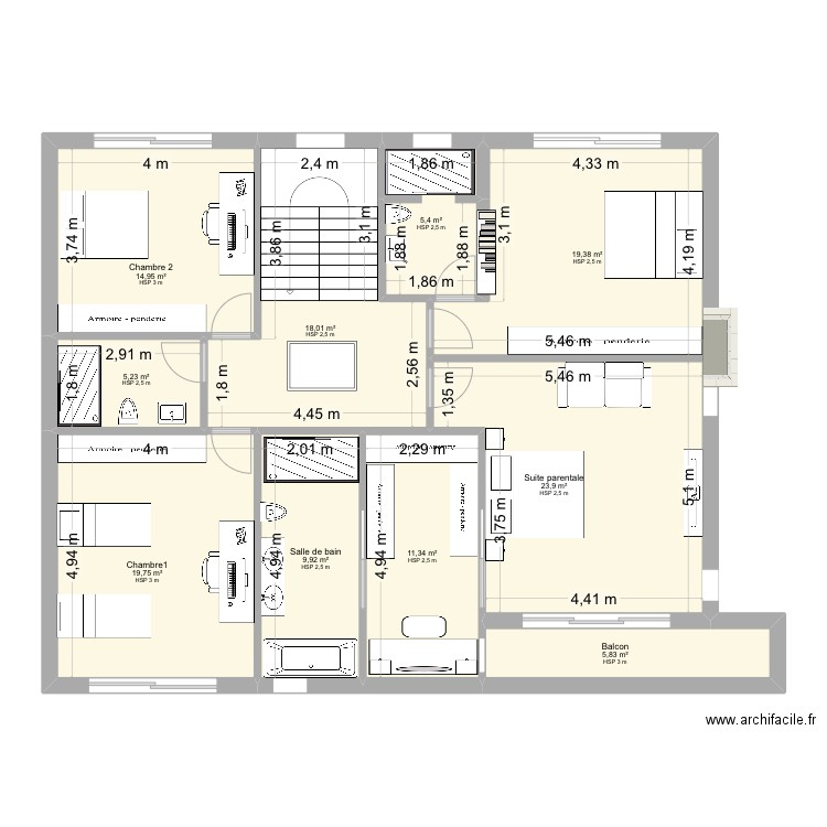 First floor. Plan de 10 pièces et 134 m2