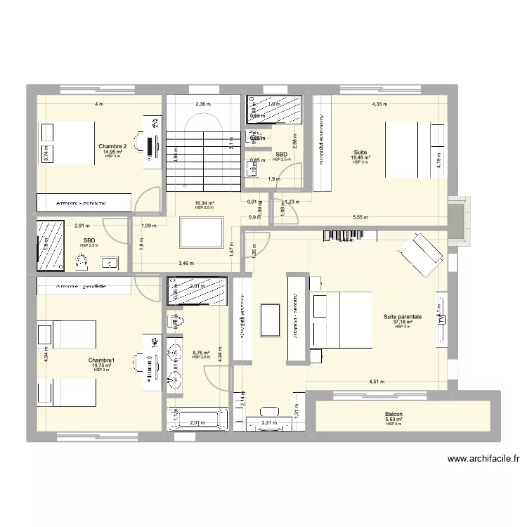 First floor. Plan de 9  et 134 m²