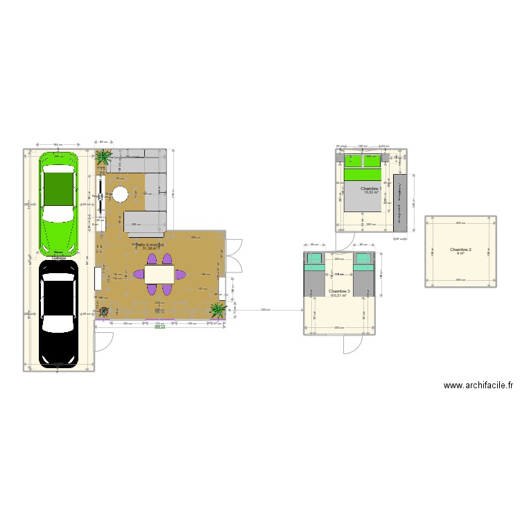 pompi. Plan de 5 pièces et 90 m2