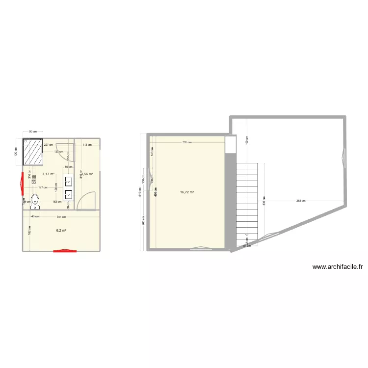pompi. Plan de 4  et 34 m²