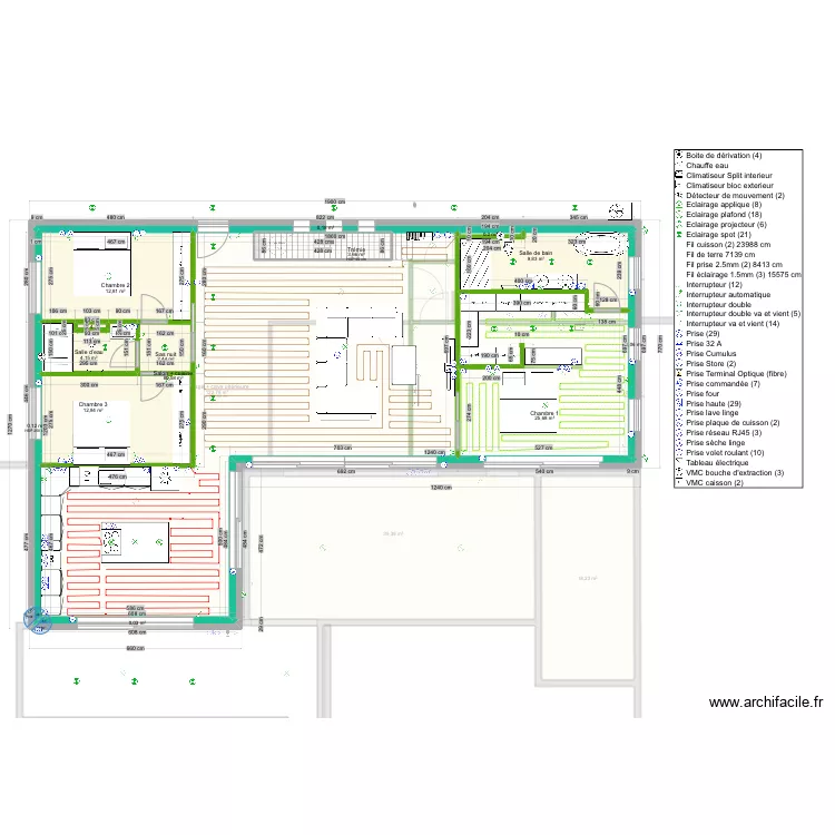 Plan maison chauffage sol &eacute;lectrique. Plan de 