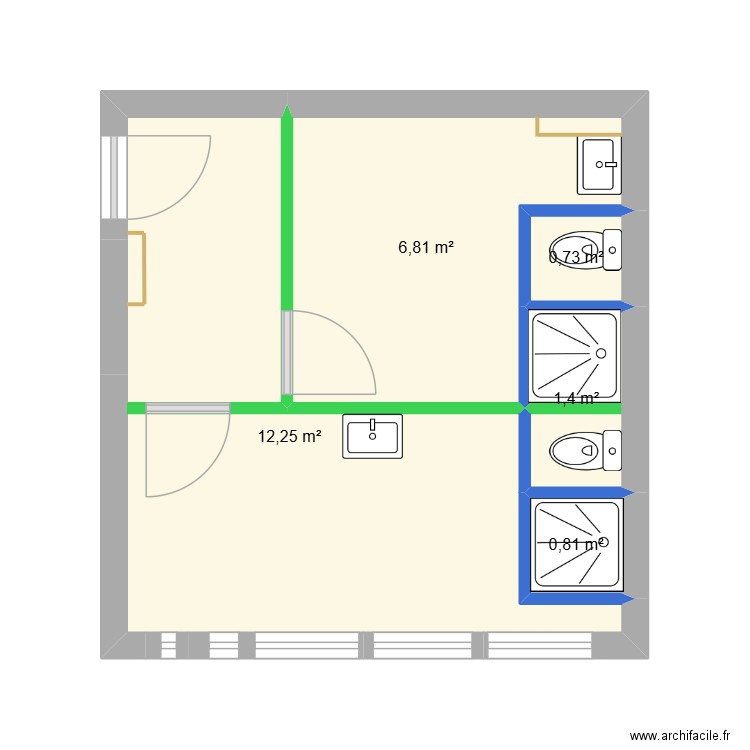 tremblay créa vestiaire HF. Plan de 5 pièces et 22 m2