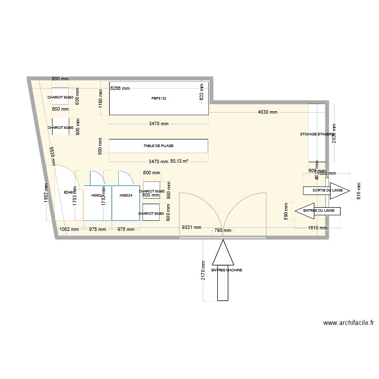 CORDELIER. Plan de 1 pièce et 50 m2