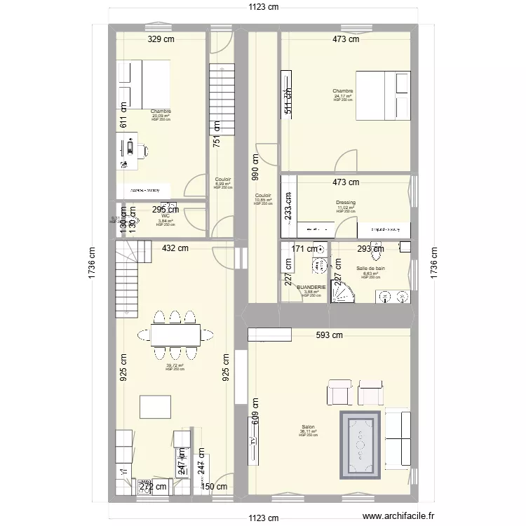 plan eva am&eacute;nagement. Plan de 11  et 164 m²