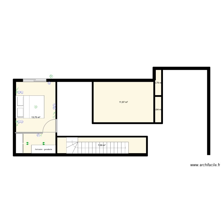 Etage piece par piece. Plan de 5 pièces et 34 m2