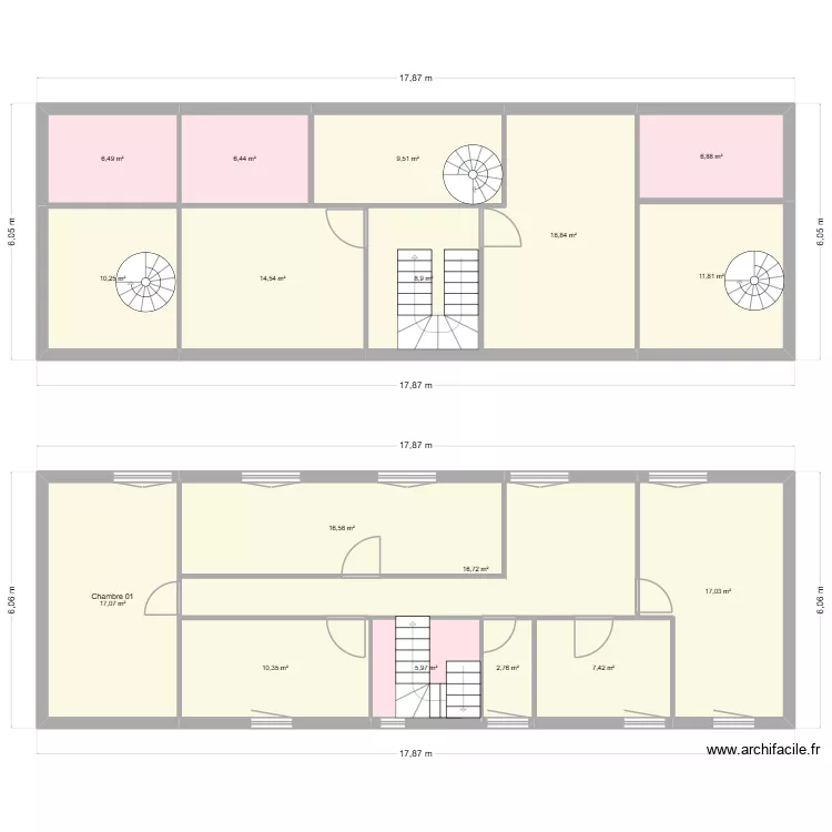 Plan 1er Etage MI5e - Etat Projet&eacute;. Plan de 17  et 188 m²