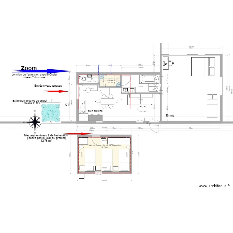 extension 10 zoom. Plan de 2 pièces et 14 m2