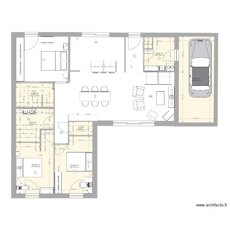 Mesquer eclairage. Plan de 7 pièces et 55 m2