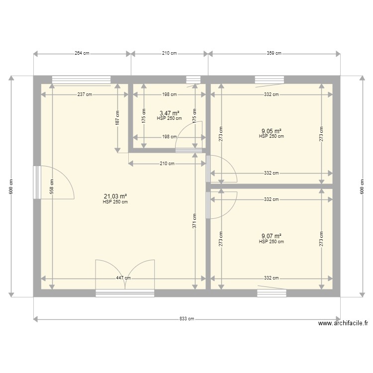 Modèle Finistère. Plan de 4 pièces et 43 m2