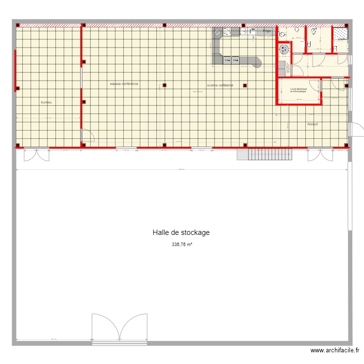 Cartons du Coeur plan du 11 mai sans meuble calpinage plafond. Plan de 7 pièces et 542 m2