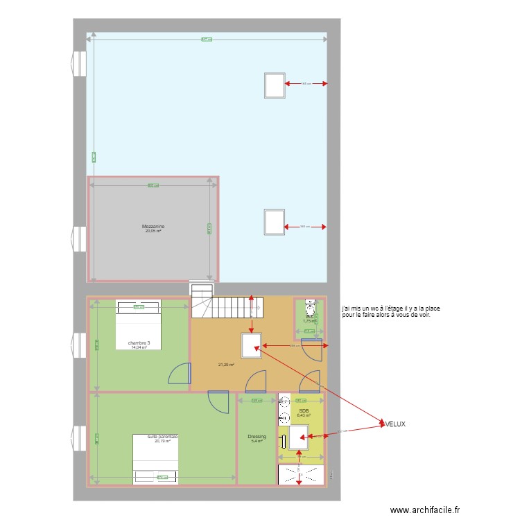 Girard étage mezzanine. Plan de 8 pièces et 233 m2