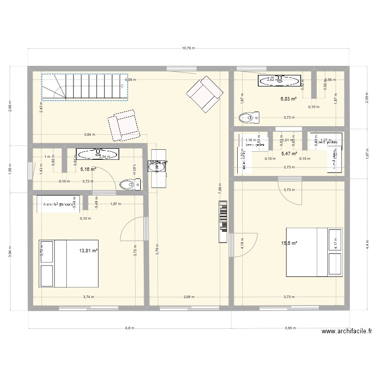 babacar etage. Plan de 6 pièces et 78 m2