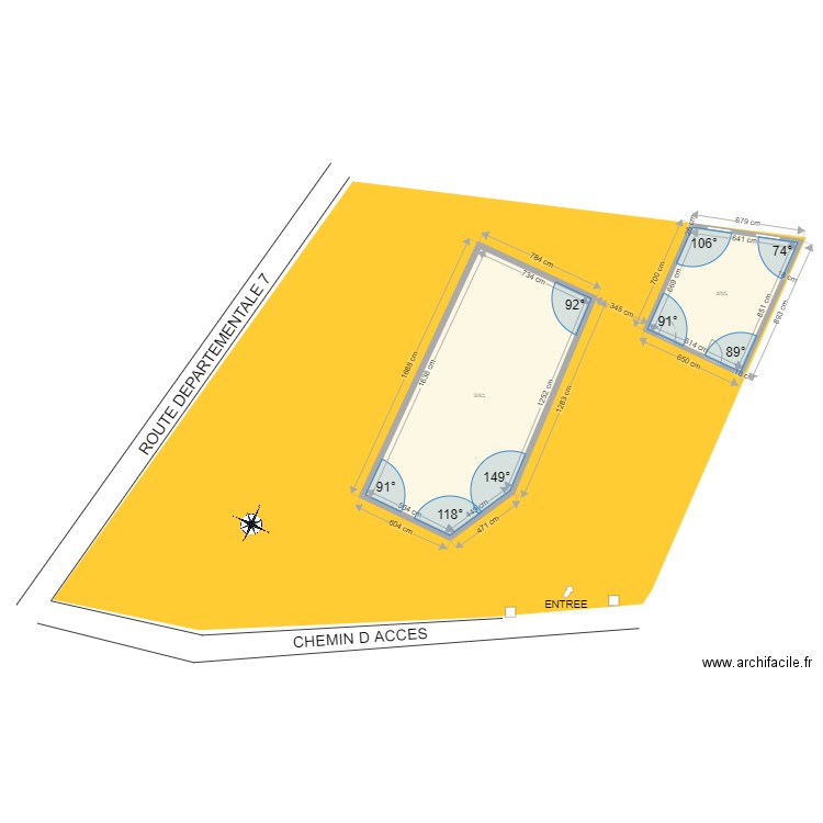 Plan cadastral version avec ajout de construction. Plan de 2 pièces et 168 m2