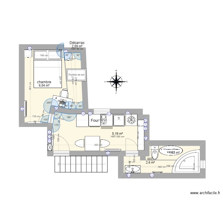 Studio Arpajon Dauvilliers. Plan de 5 pièces et 22 m2