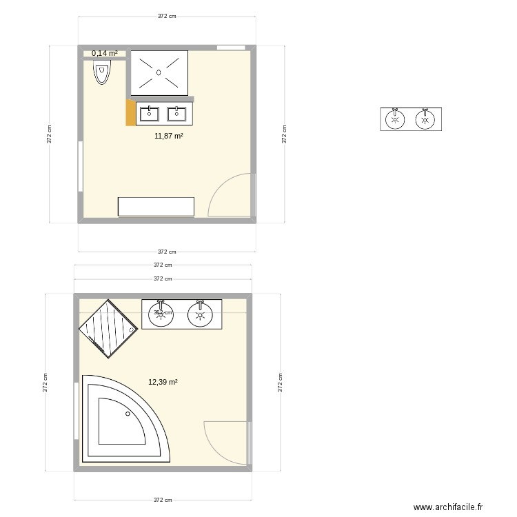 Sdb Maison. Plan de 3 pièces et 24 m2