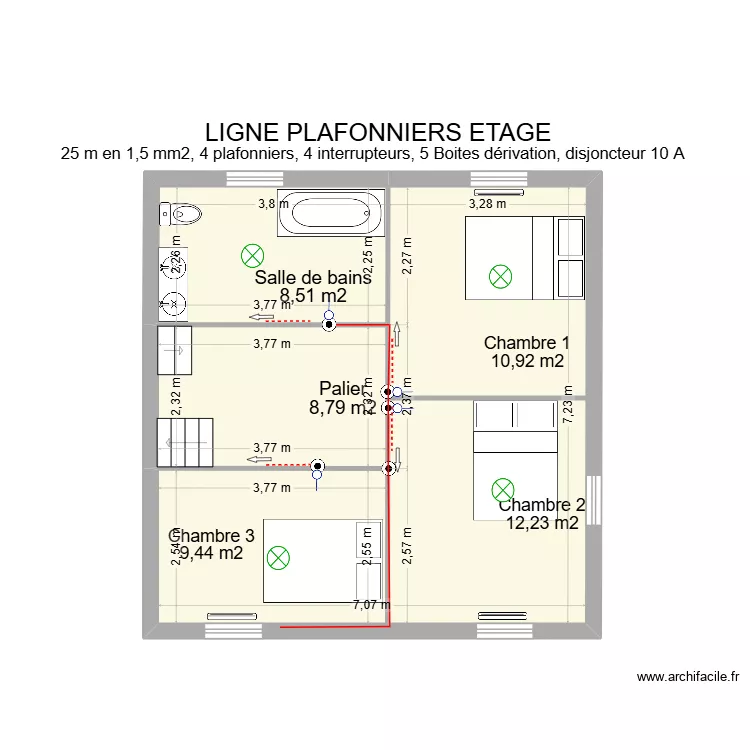 Plafonniers &eacute;tage juin. Plan de 2  et 50 m²