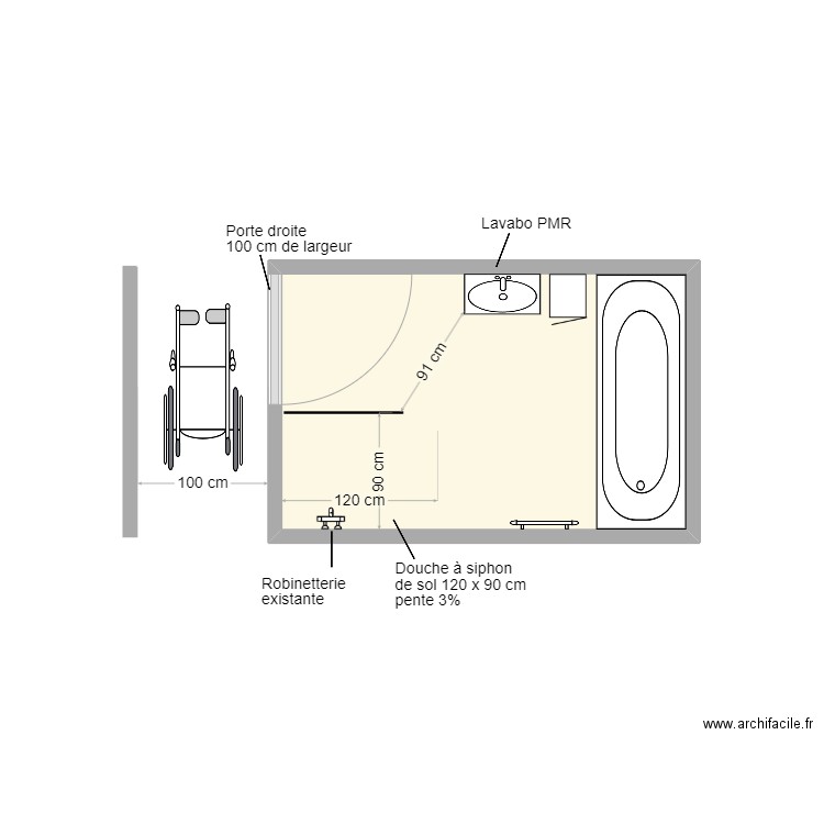 WATRIN SDB projet. Plan de 1 pièce et 6 m2