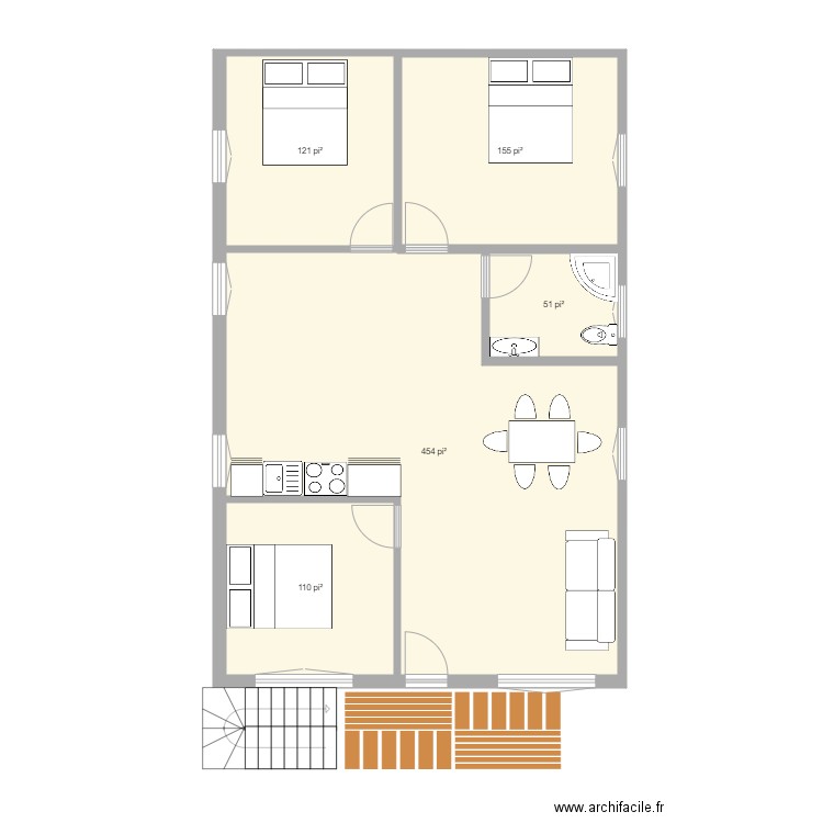 242 rdc basic avant seul. Plan de 5 pièces et 83 m2