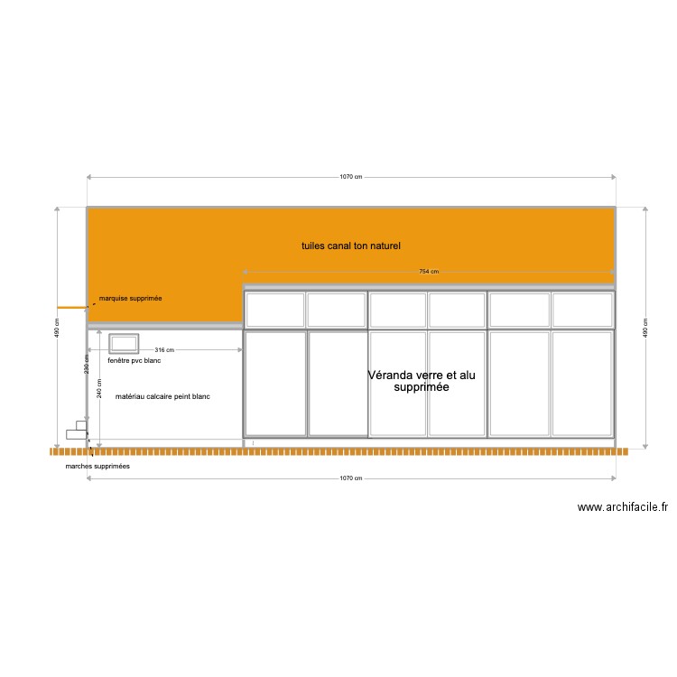 facade nord initiale. Plan de 6 pièces et 51 m2