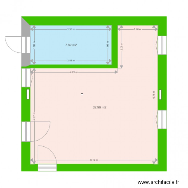 Pièce vide avec isolant. Plan de 2 pièces et 41 m2