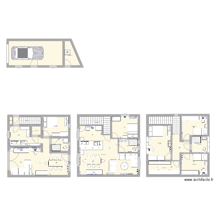 Maison 33 bis. Plan de 18 pièces et 193 m2