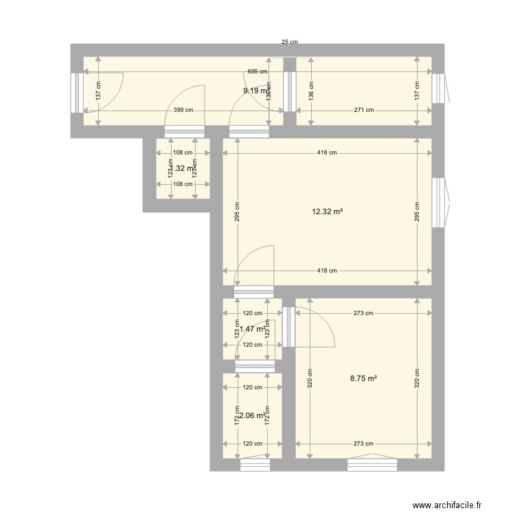 Appartement 45m2. Plan de 0 pièce et 0 m2