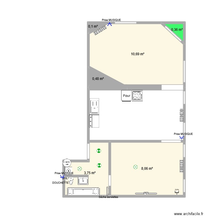 Appart 2. Plan de 6 pièces et 23 m2