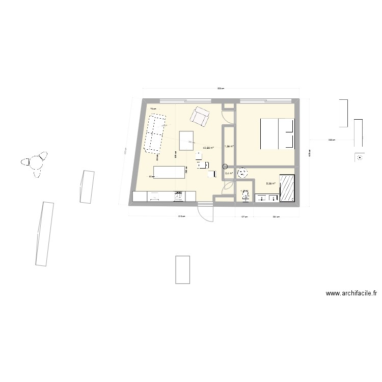 rive alma. Plan de 5 pièces et 49 m2