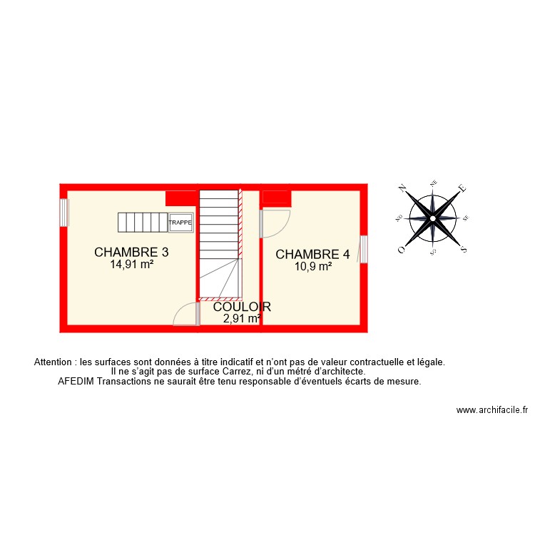 BI 7810 ETAGE 2. Plan de 5 pièces et 33 m2