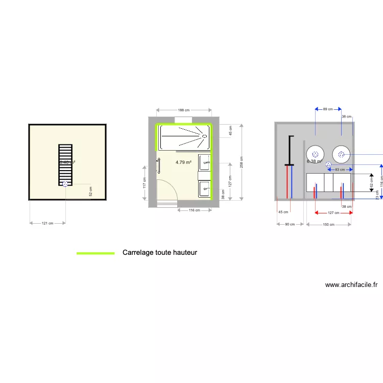 salle de bain  1 sud. Plan de 