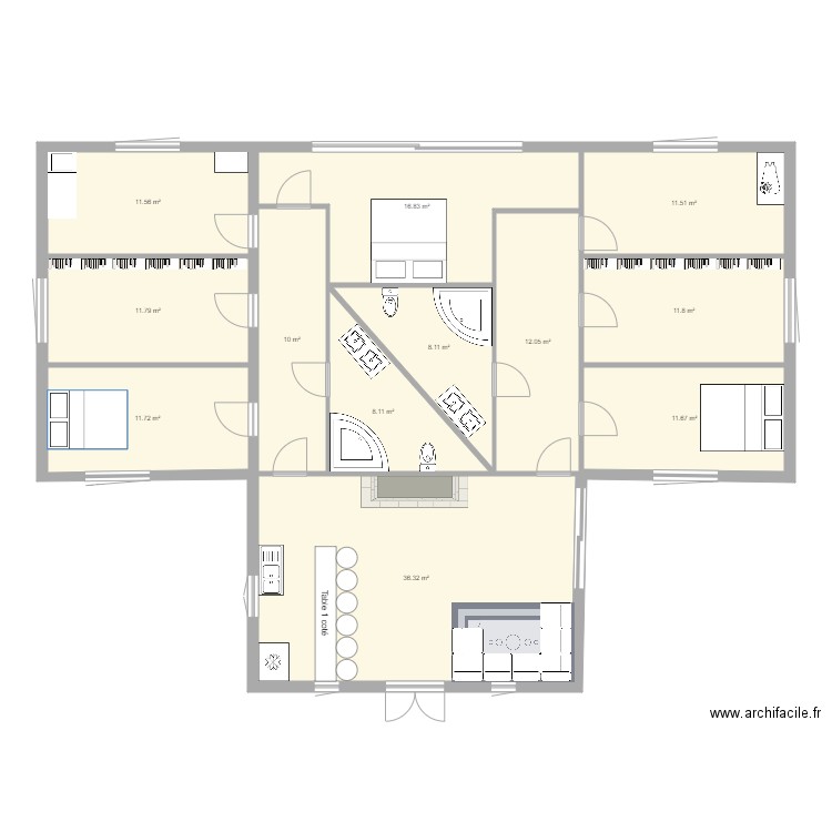 Plan Maison 1. Plan de 12 pièces et 161 m2