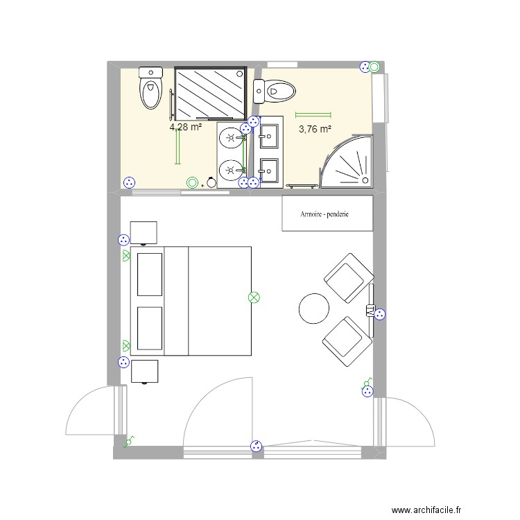 Plan Chambre 5 . Plan de 2 pièces et 8 m2