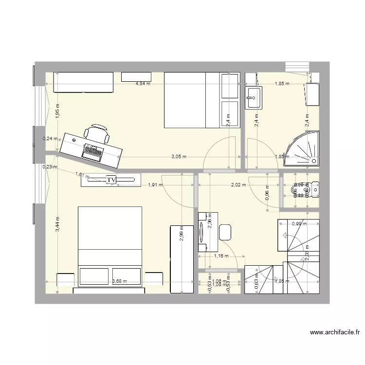 2&egrave;me &eacute;tage chambres et SDB. Plan de 