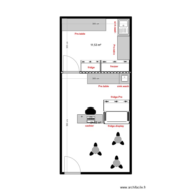 JUICE SHOP. Plan de 2 pièces et 33 m2