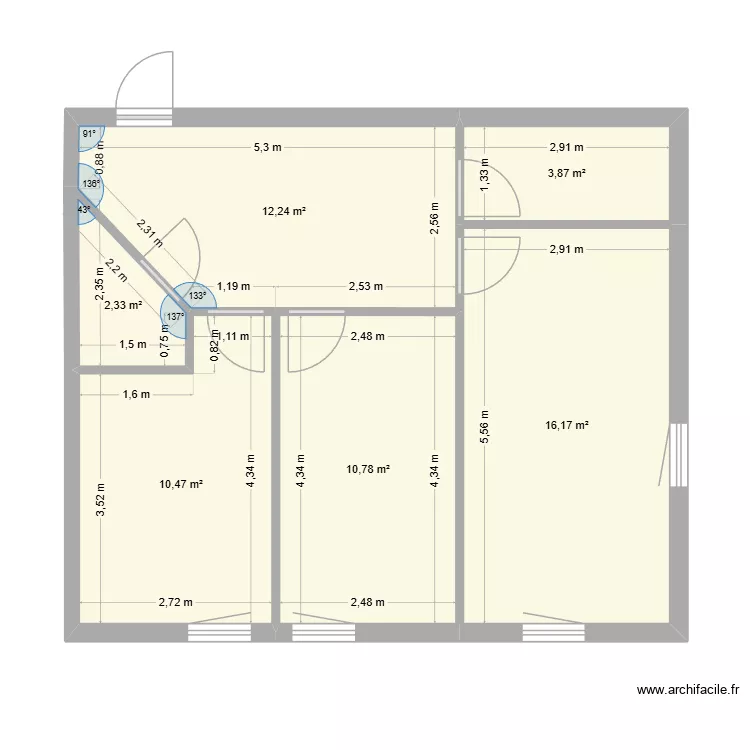 Cabinet 3. Plan de 6  et 56 m²